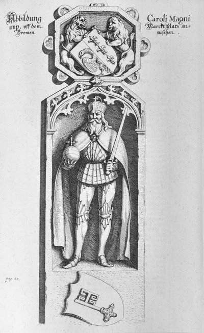 Statue of Charlemagne on the Marketplace of Bremen by Matthaus Merian